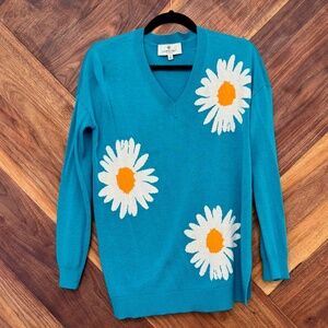 Laurie Felt Cashmere Blend Daisy Print Sweater Blue, Women's XS A394841